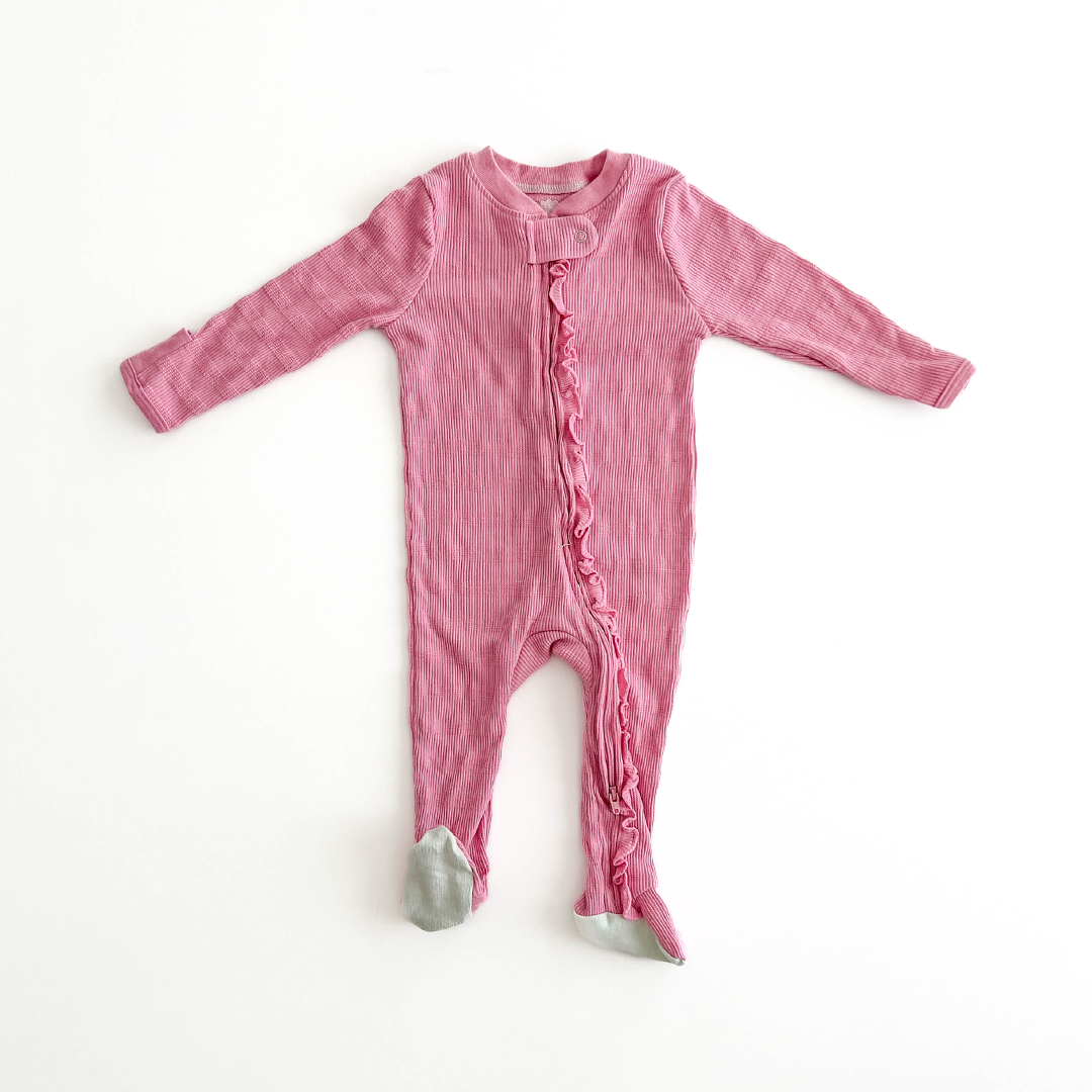 PINK RIBBED FRONT RUFFLED SLEEPSUIT