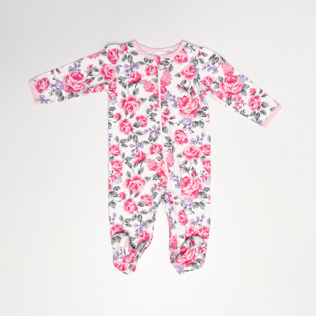 PINK FLORAL ZIPPER SLEEPSUIT
