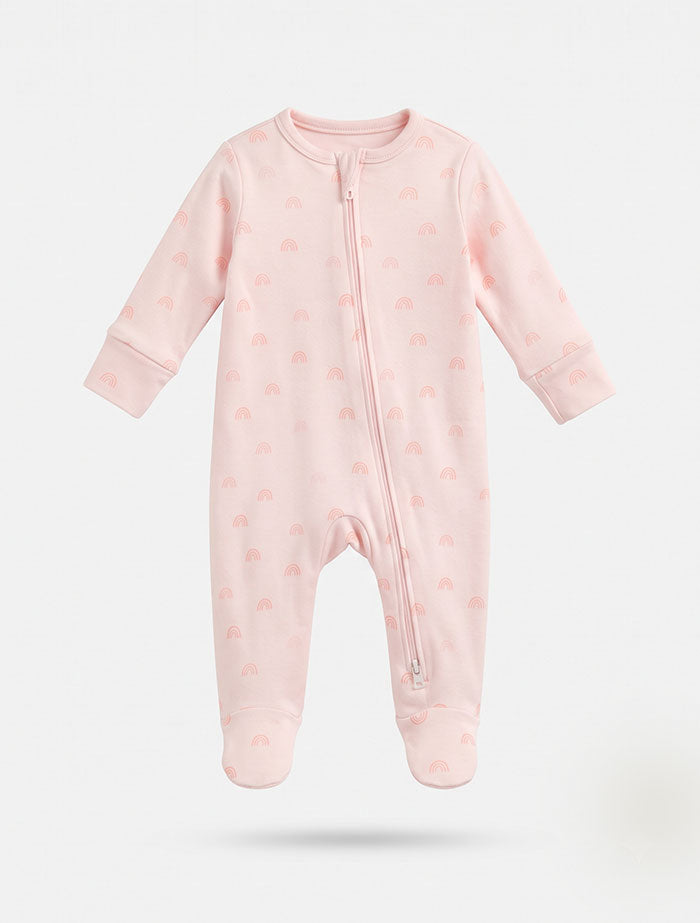 Pink ribbon zipper sleep suit