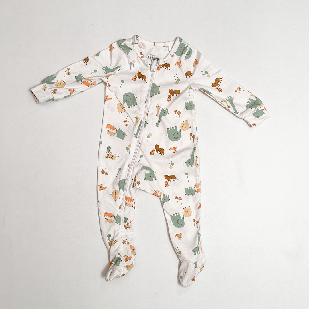 ANIMAL PRINTED ZIPPER SLEEPSUIT