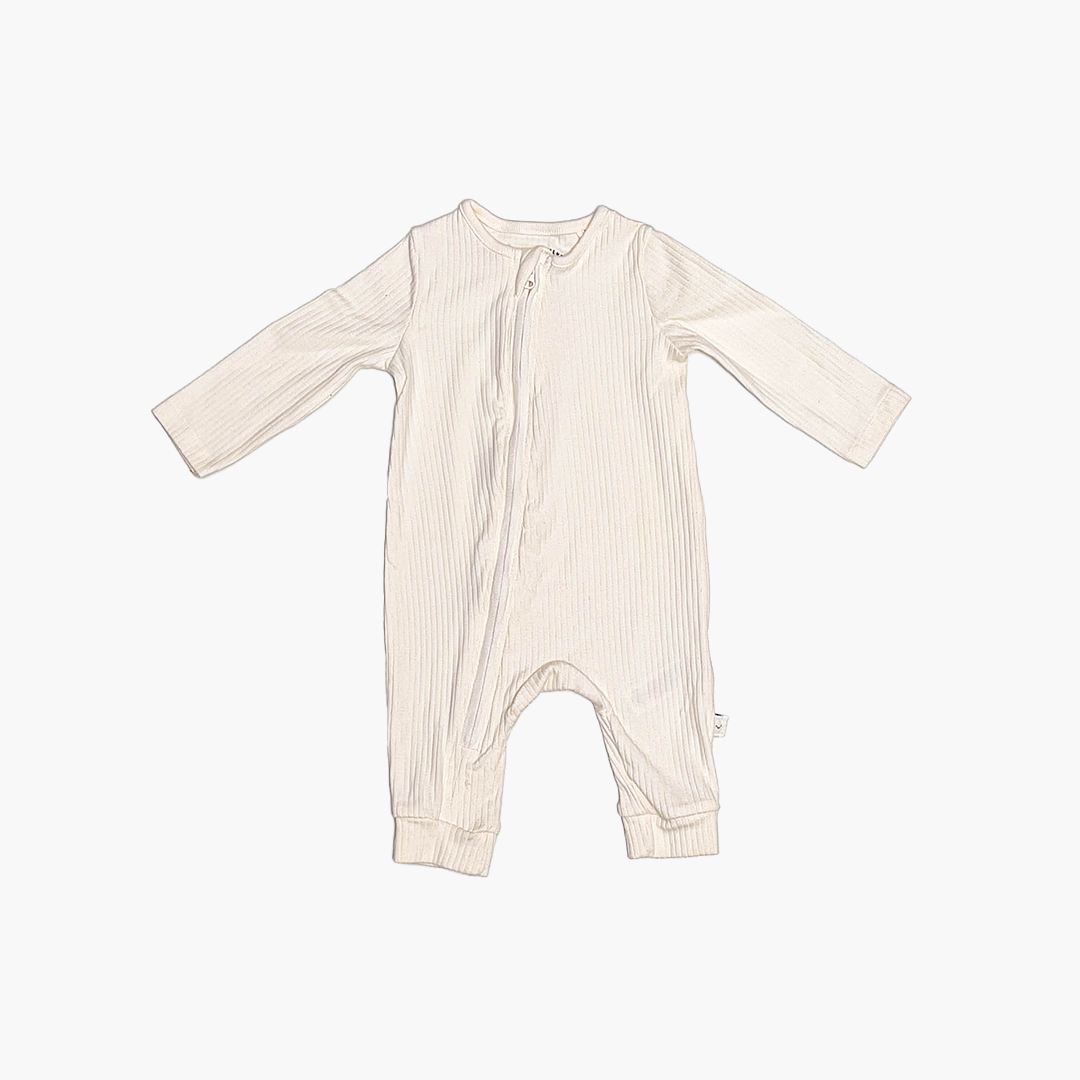 BEIGE RIBBED ZIPPER ROMPER