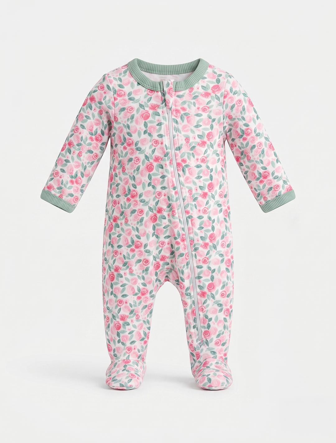 Pink floral zipper sleepsuit