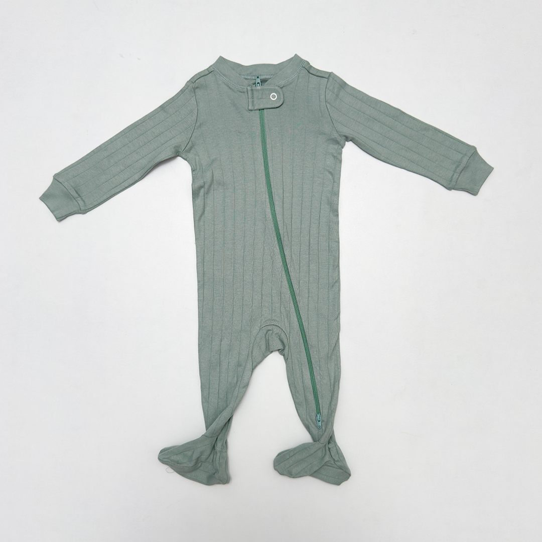 SAGE GREEN RIBBED SLEEPSUIT