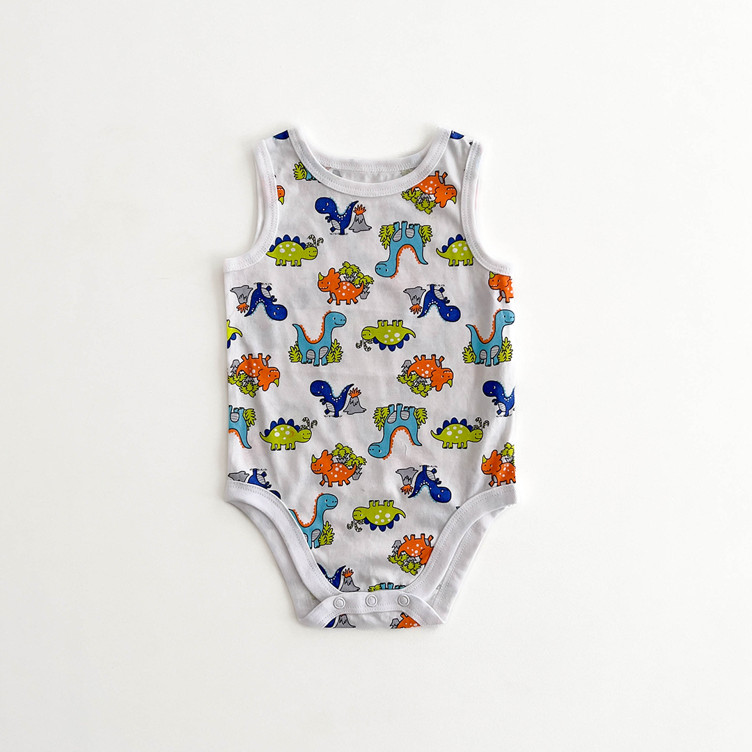 MULTICOLOURE DINO PRINTED SLEEVLESS ONESIE