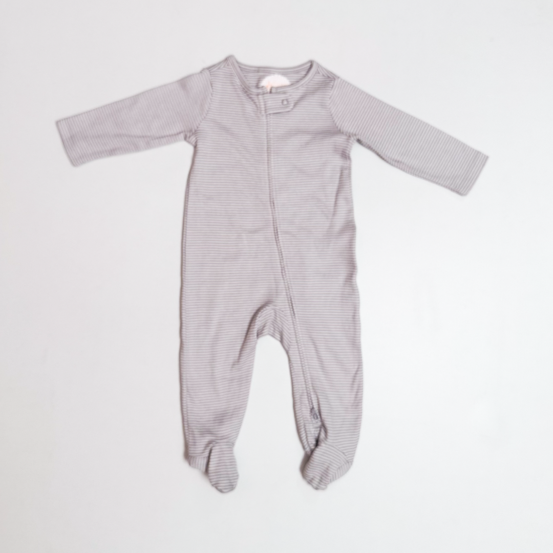 GREY STRIPED ZIPPER SLEEPSUIT