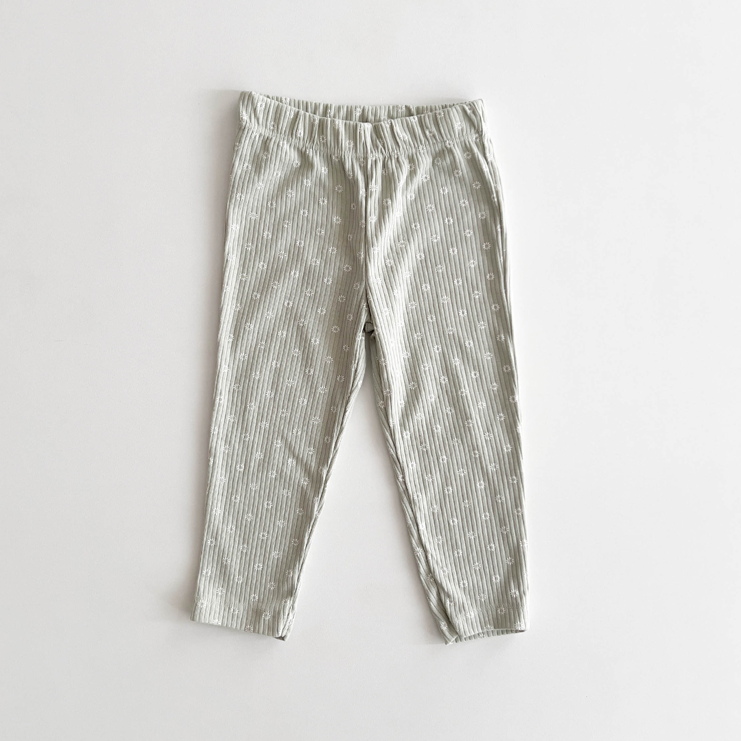 SAGE FLORAL RIBBED PANTS