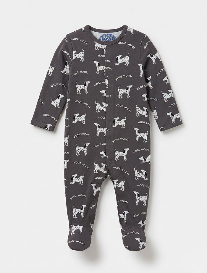 Grey printed button sleepsuit