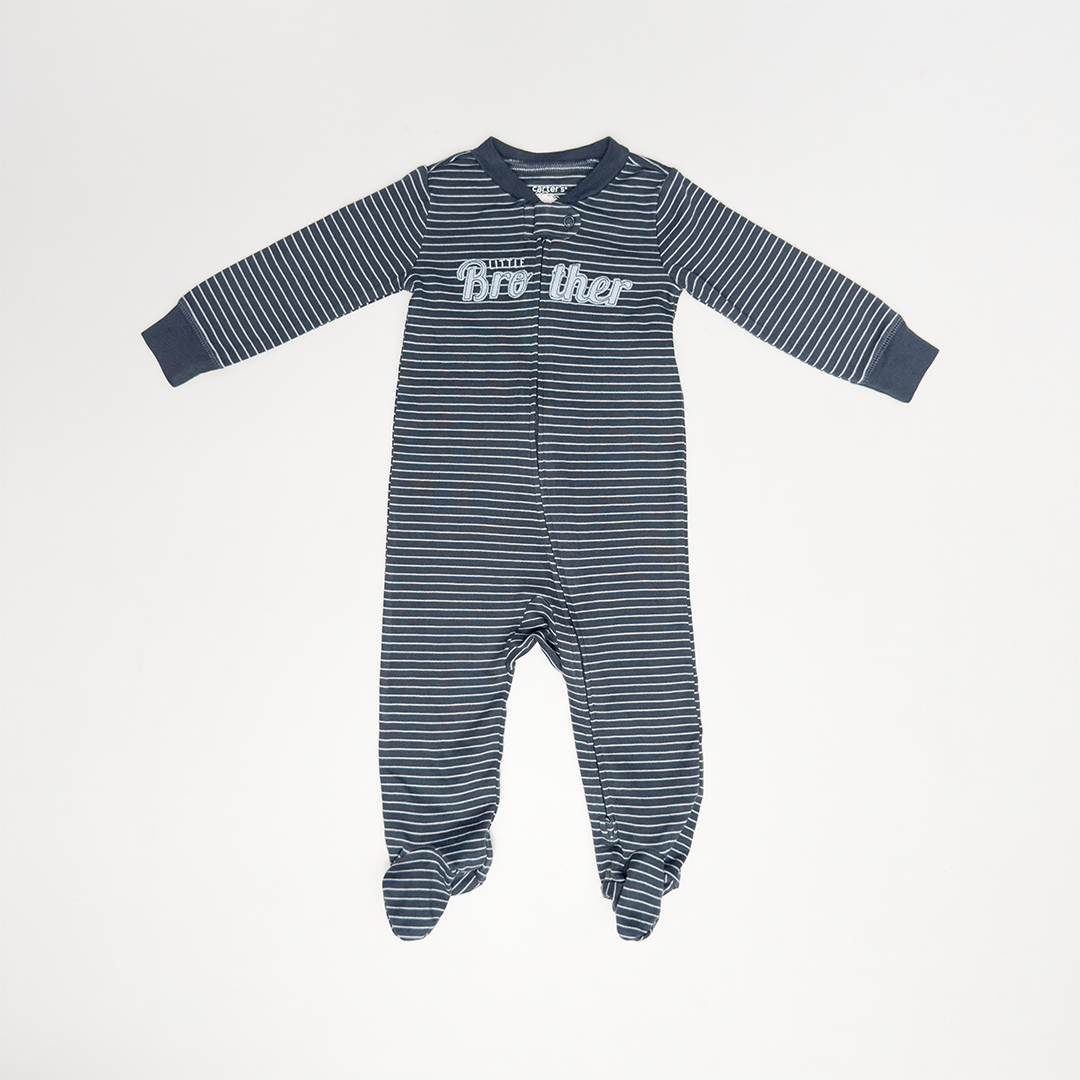DARK GREY STRIPPED SLEEPSUIT