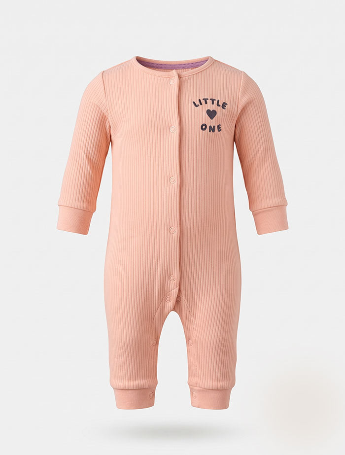 Peach ribbed button romper
