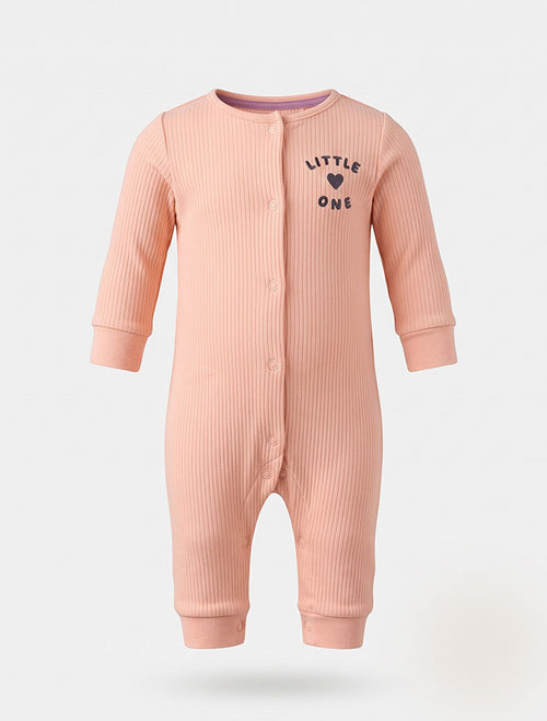 Peach ribbed button romper