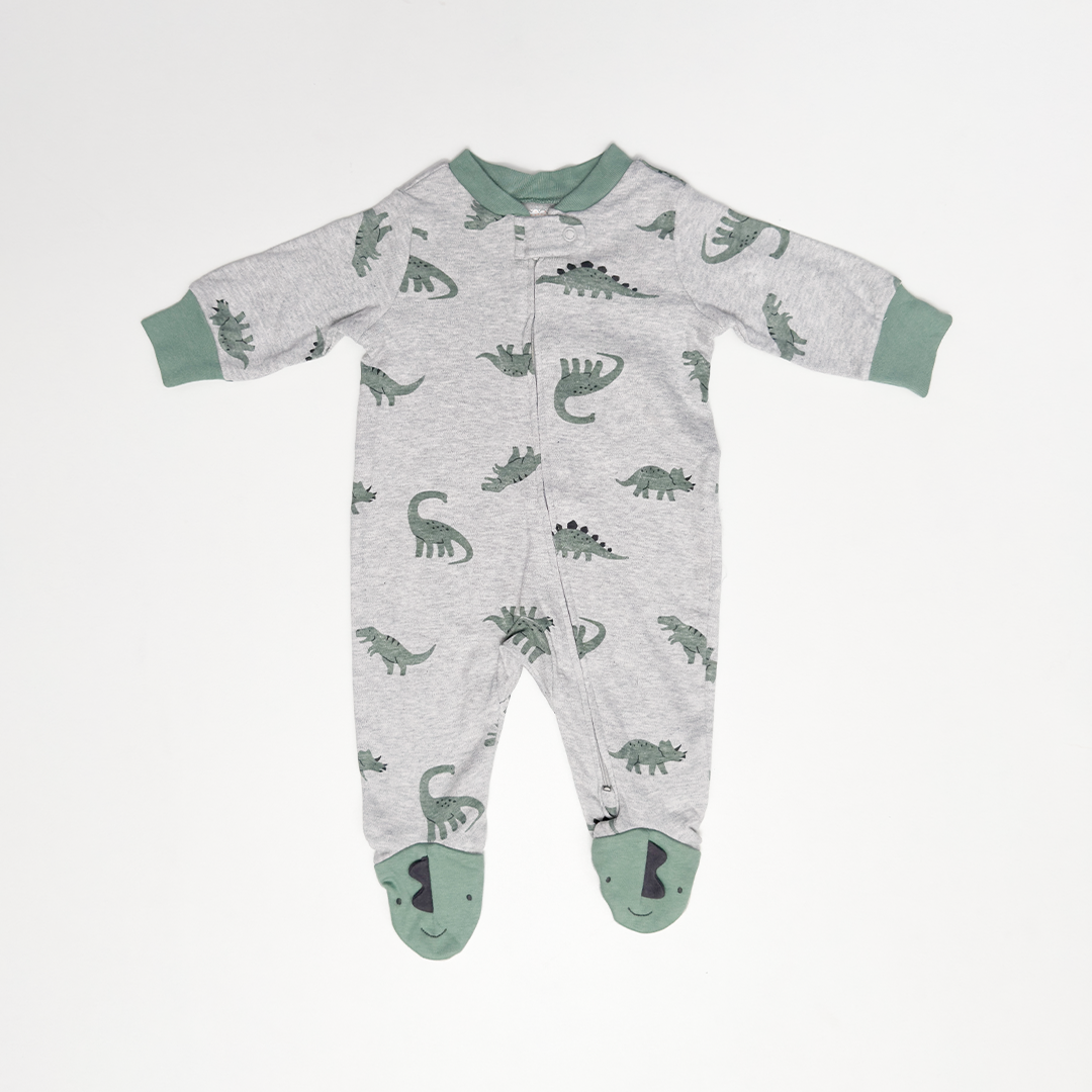 GREY GREEN DINO SLEEPSUIT