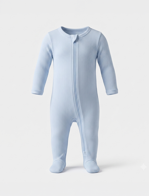 Powder blue ribbed sleepsuit
