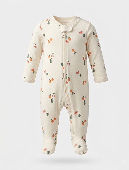 White printed zipper sleepsuit