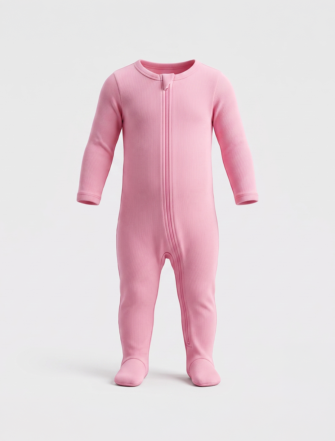 Baby pink ribbed zipper sleepsuit