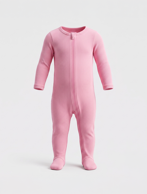 Baby pink ribbed zipper sleepsuit