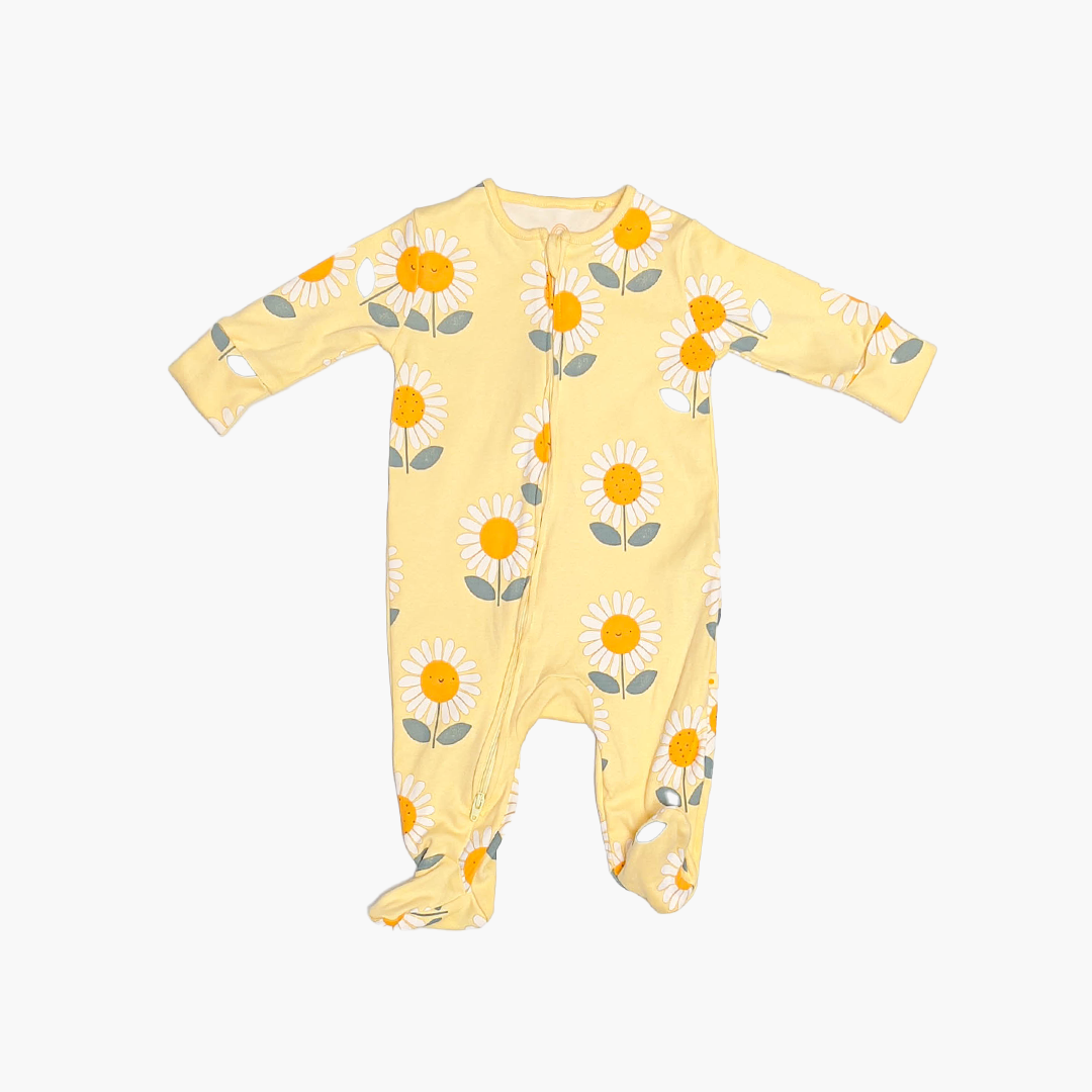YELLOW FLORAL ZIPPER SLEEPSUIT