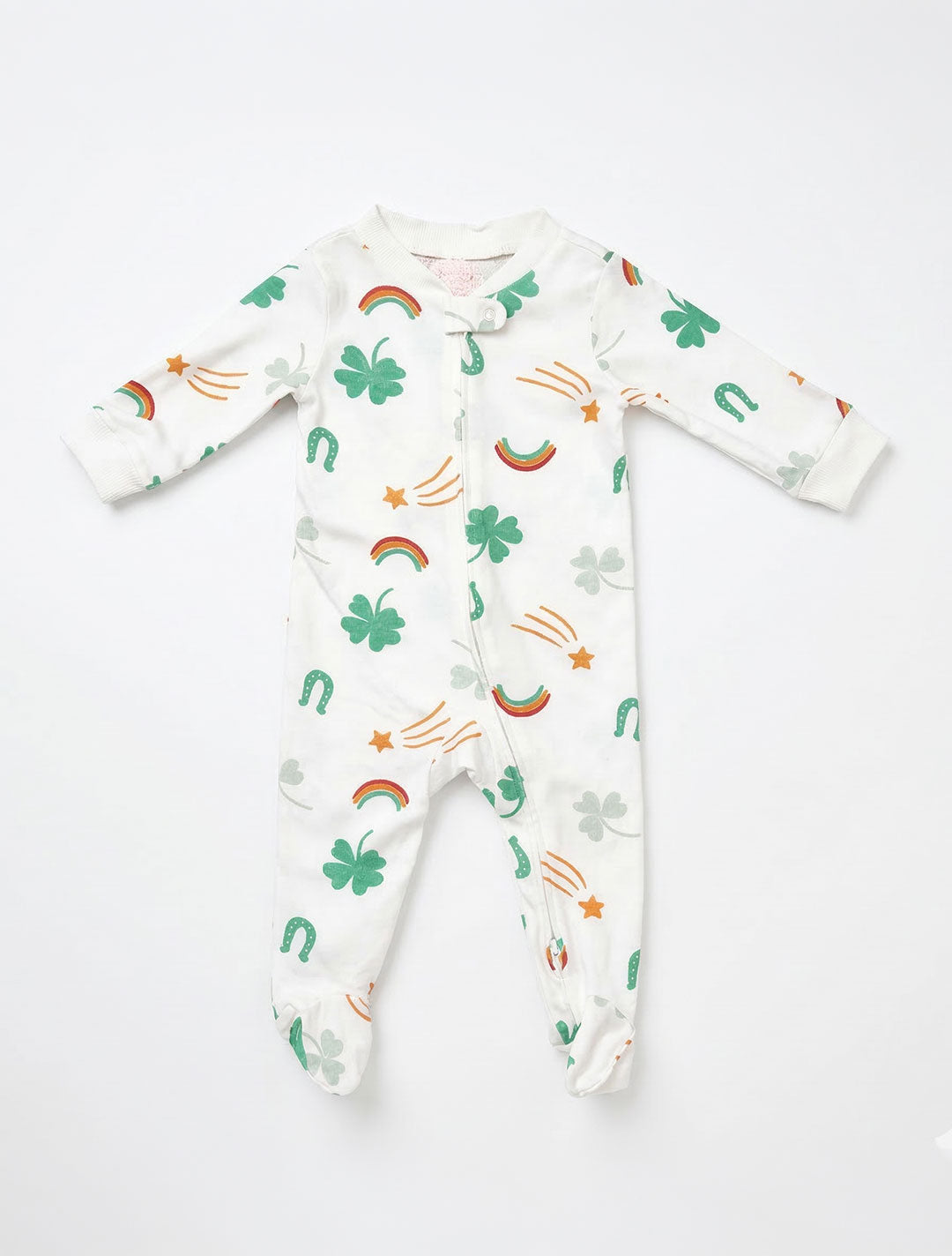 WHITE PRINTED ZIPPER SLEEPSUIT