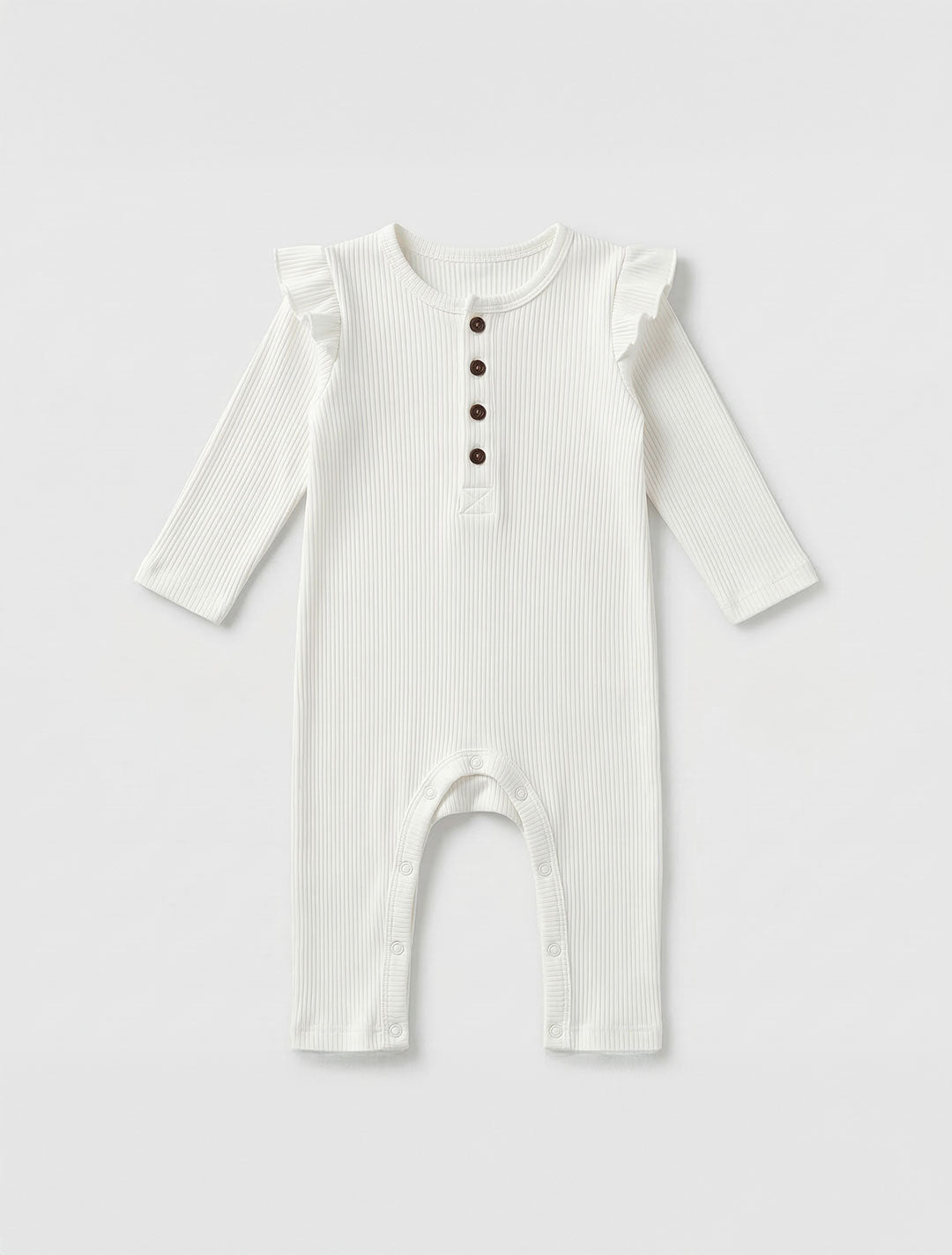 WHITE RUFFLED RIBBED ROMPER