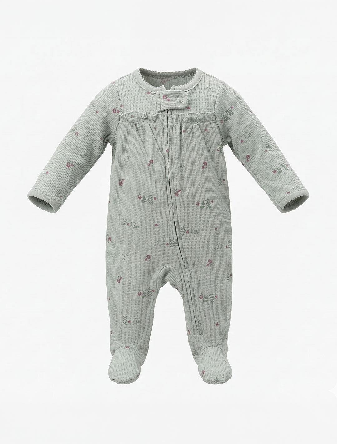 SAGE GREEN KNITTED FLORAL ZIPPER SLEEPSUIT