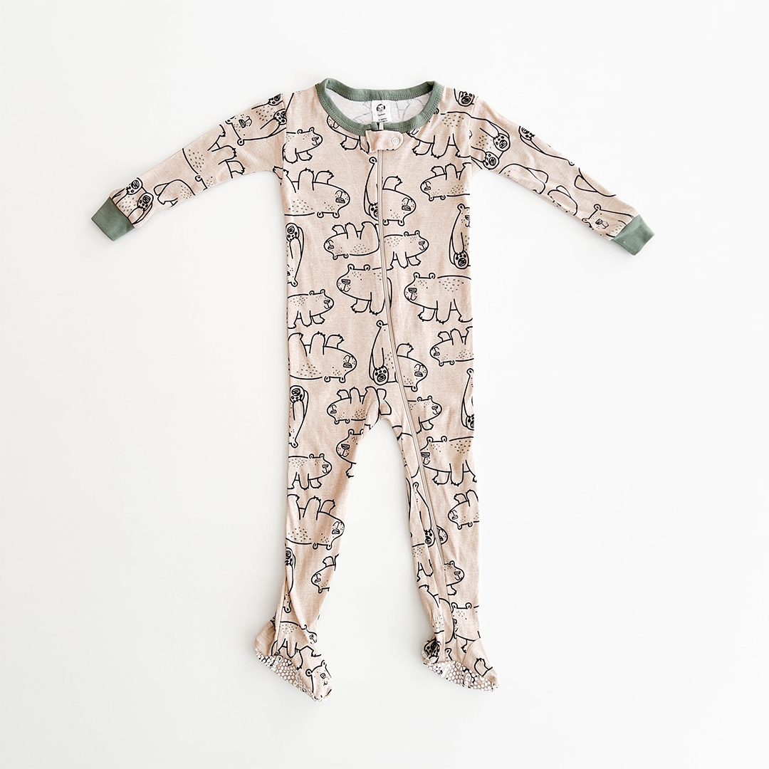 LIGHT BROWN PRINTED SLIM FITTED SLEEPSUIT
