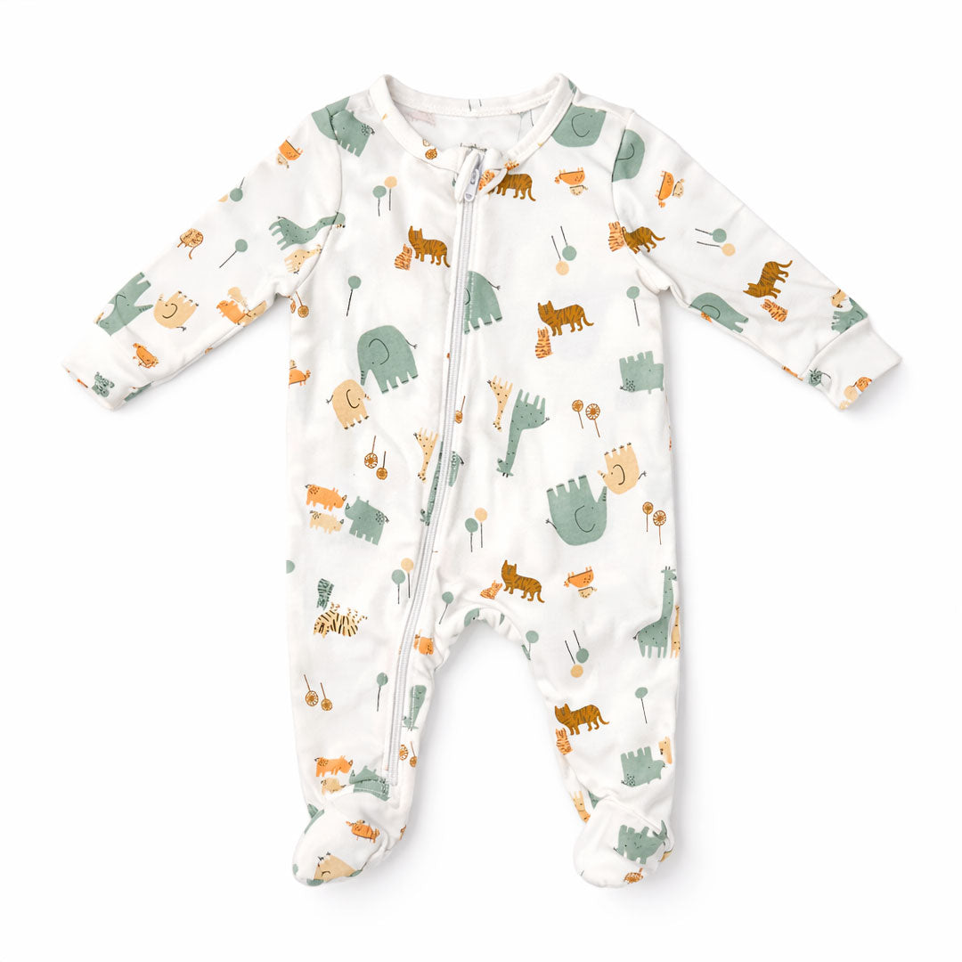 ANIMAL PRINTED ZIPPER SLEEPSUIT