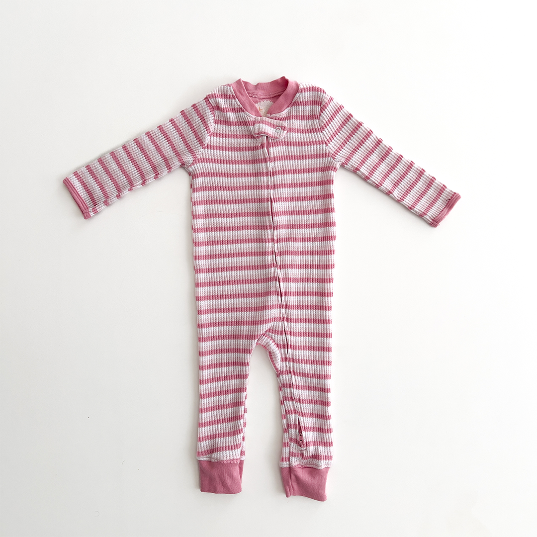 Pink striped ribbed material romper