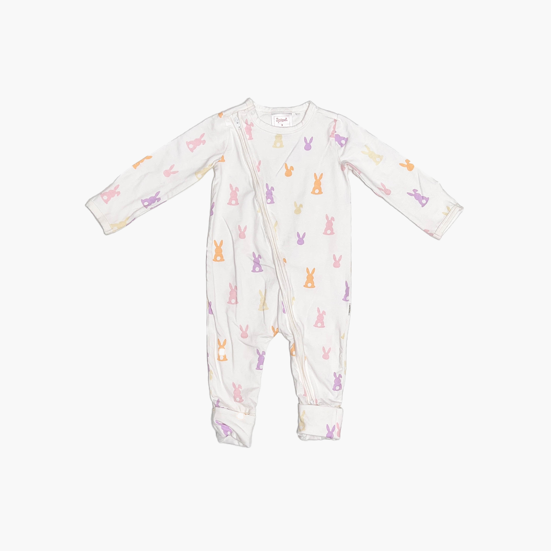 WHITE BUNNY PRINTED ROMPER