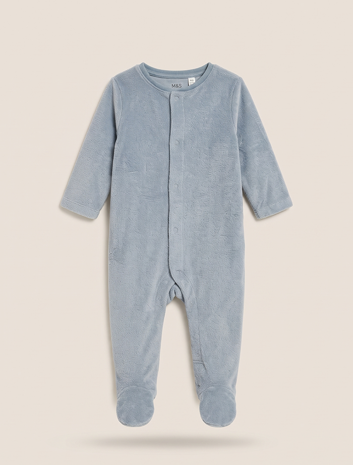 Cloud Soft Velour Sleepsuit – Dusty Blue