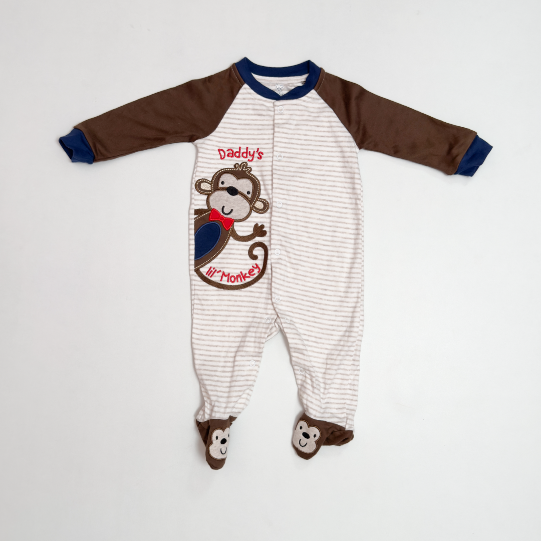 BROWN MONKEY STRIPED SLEEPSUIT