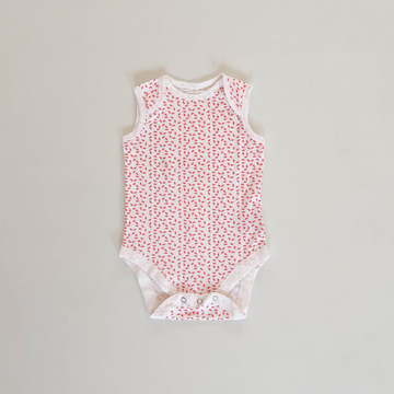 RED PATTERNED SLEEVLESS ONESIE