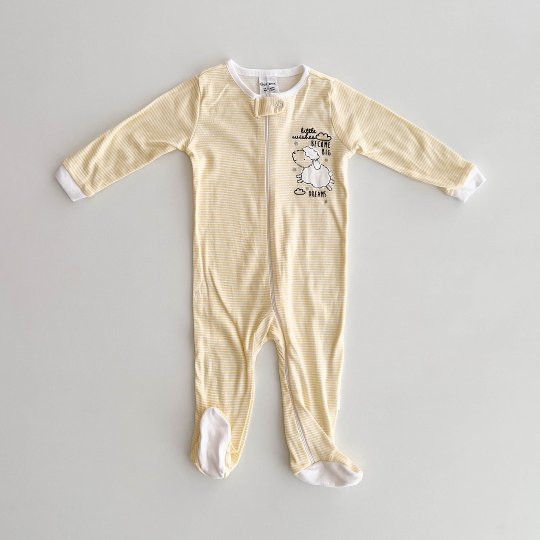 YELLOW AND WHITE STRIPED SLEEPSUIT