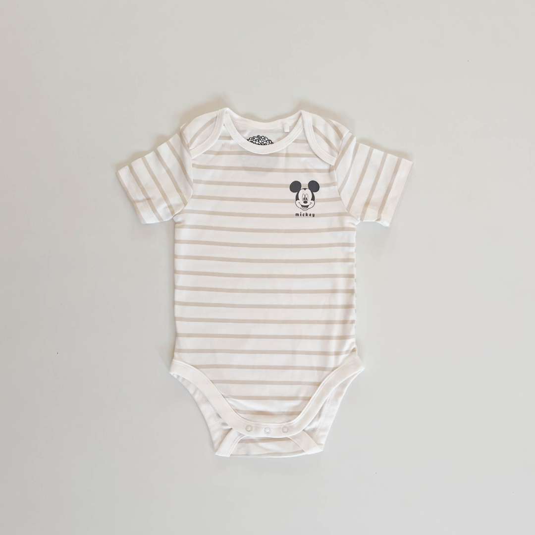 WHITE LINNED MICKEY ONESIE