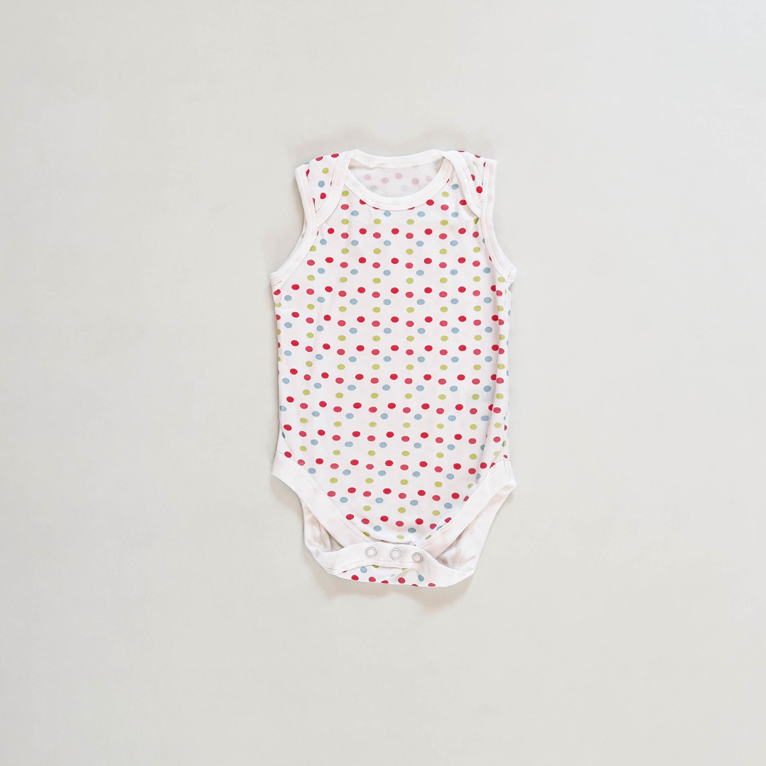 MULTICOLOR DOTTED  SLEEVLESS ONESIE