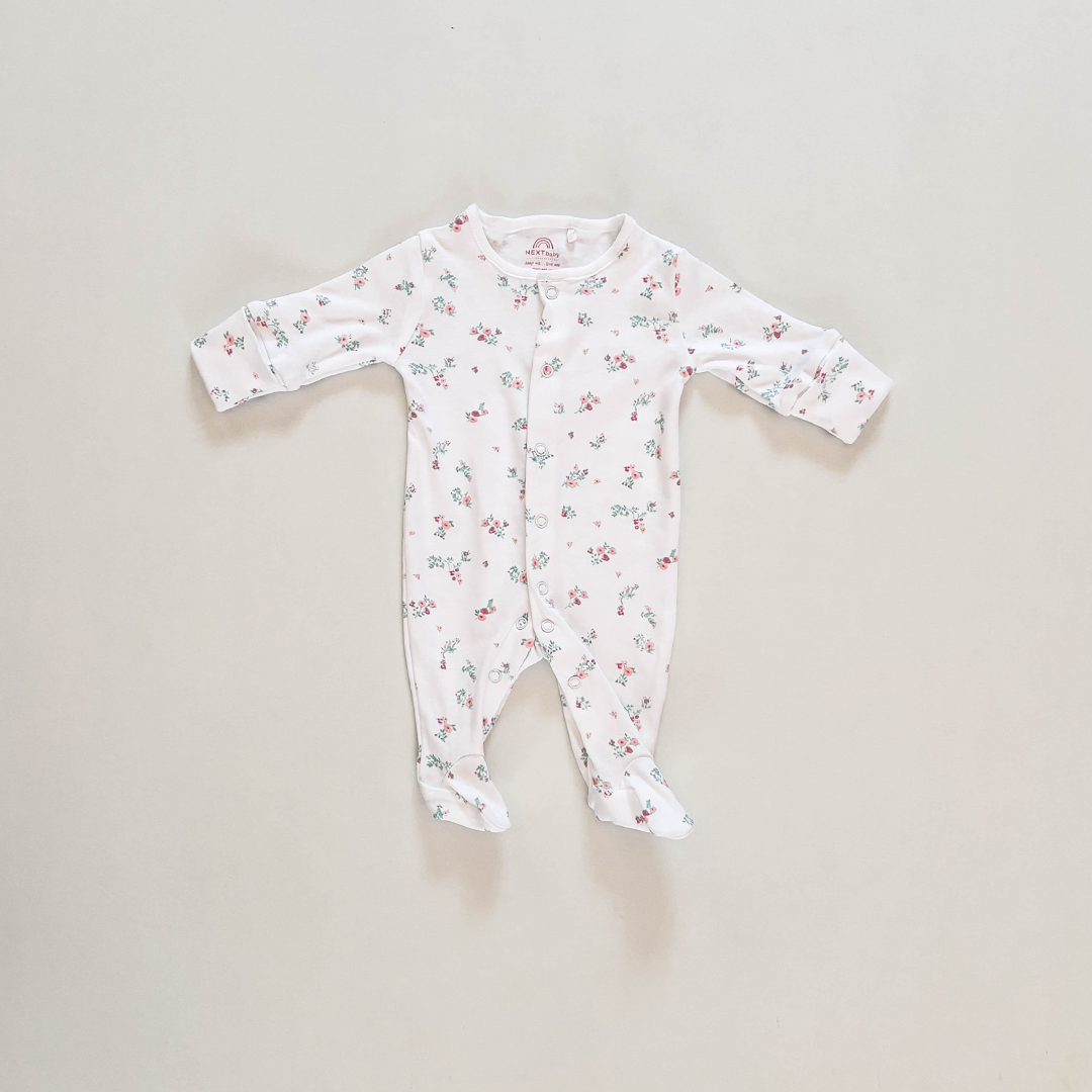 WHITE FLORAL PRINTED SLEEPSUIT
