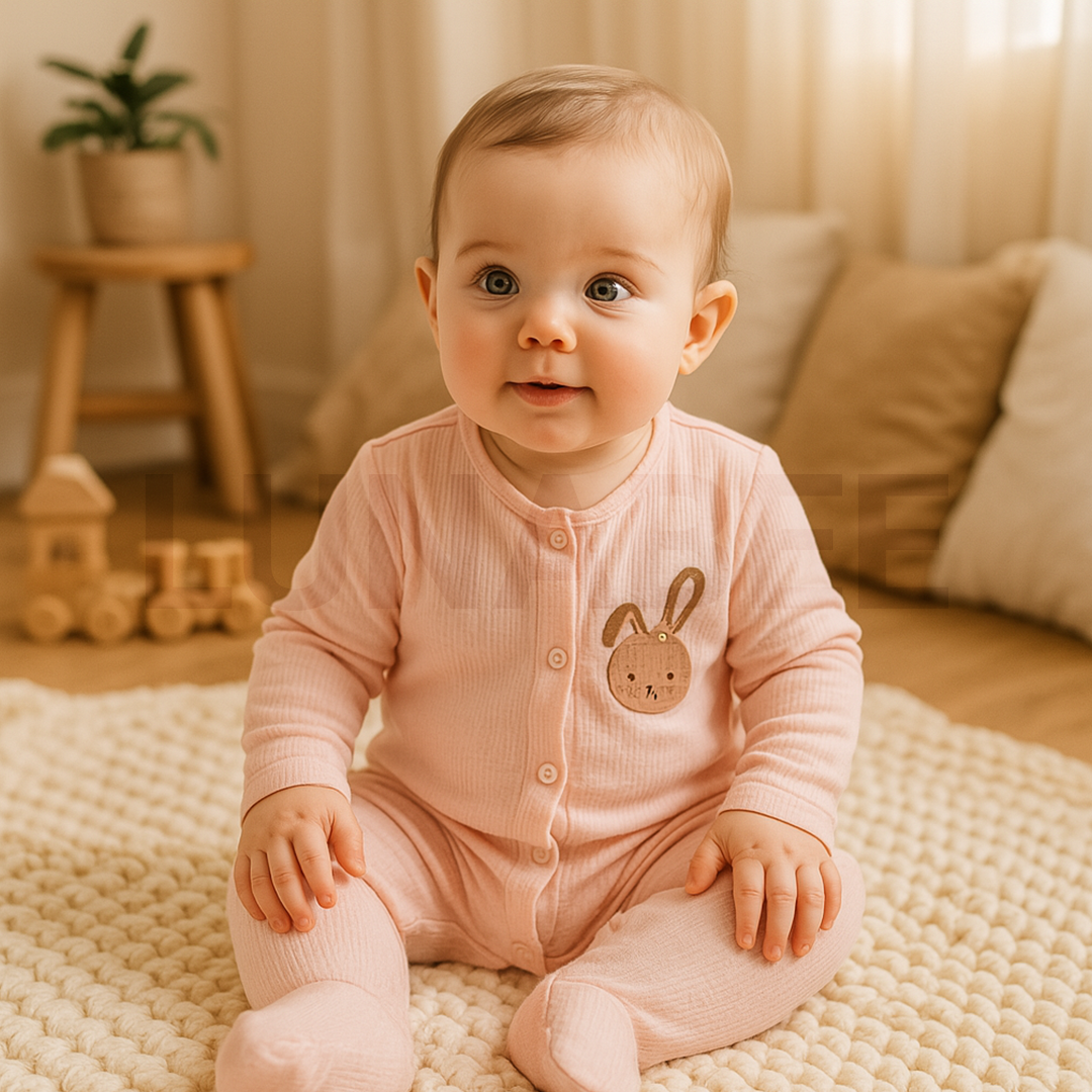 LIGHT PINK RIBBED SLEEPSUIT