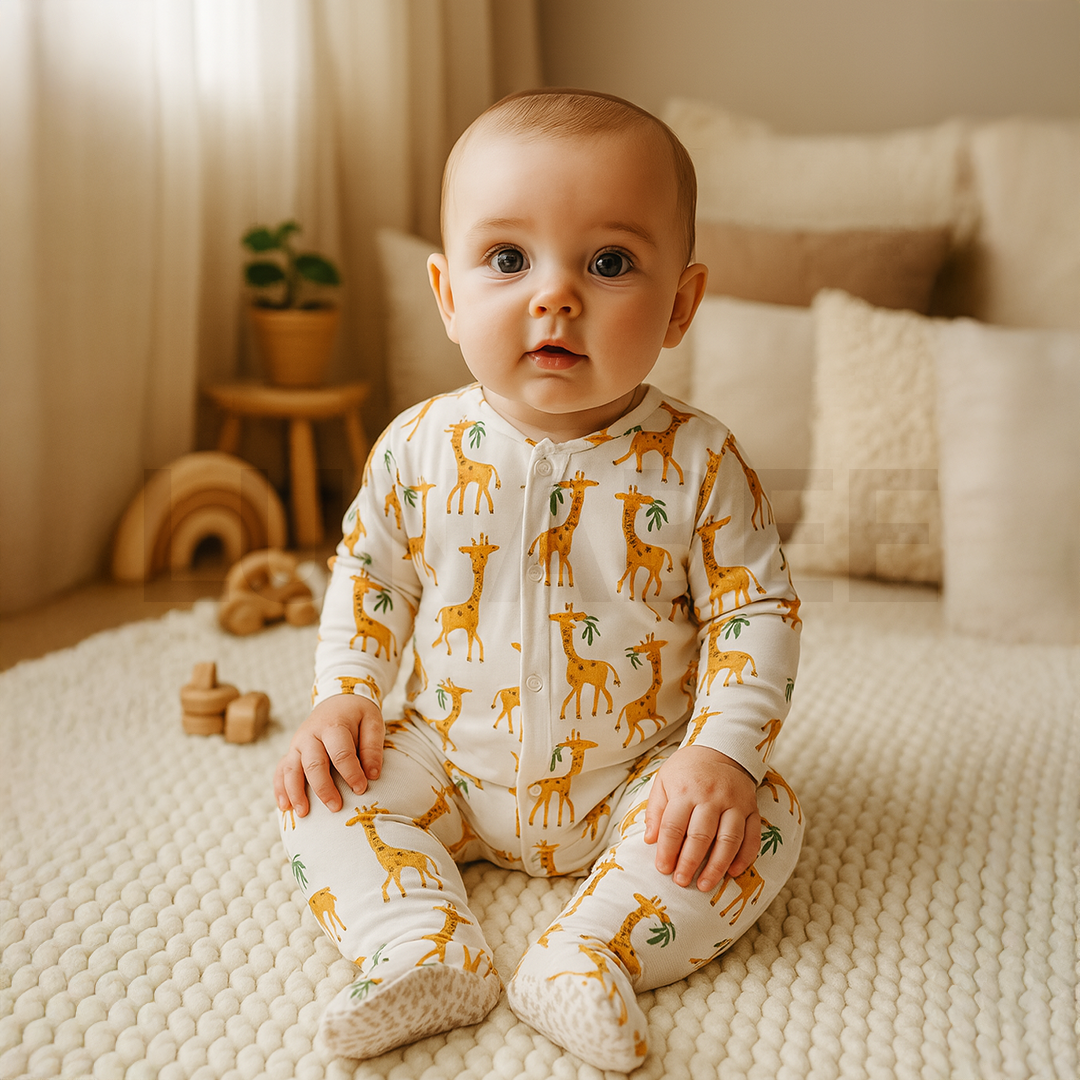 GIRAFFE PATTERNED SLEEPSUIT