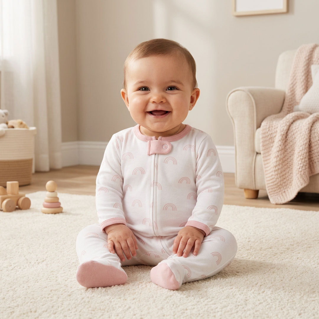 PINK RAINBOW PRINTED SLEEPSUIT