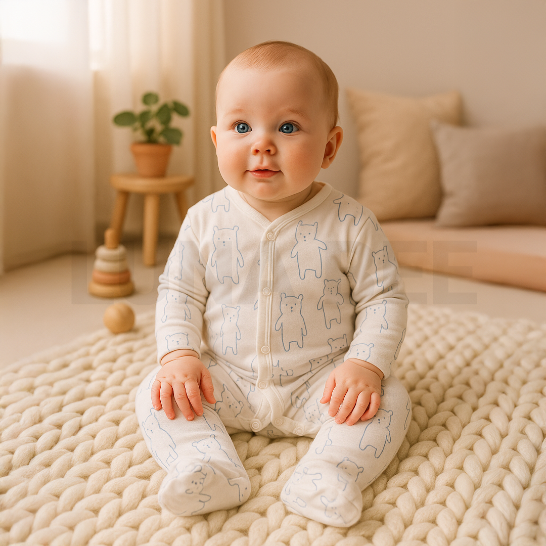 WHITE BEAR PRINTED SLEEPSUIT