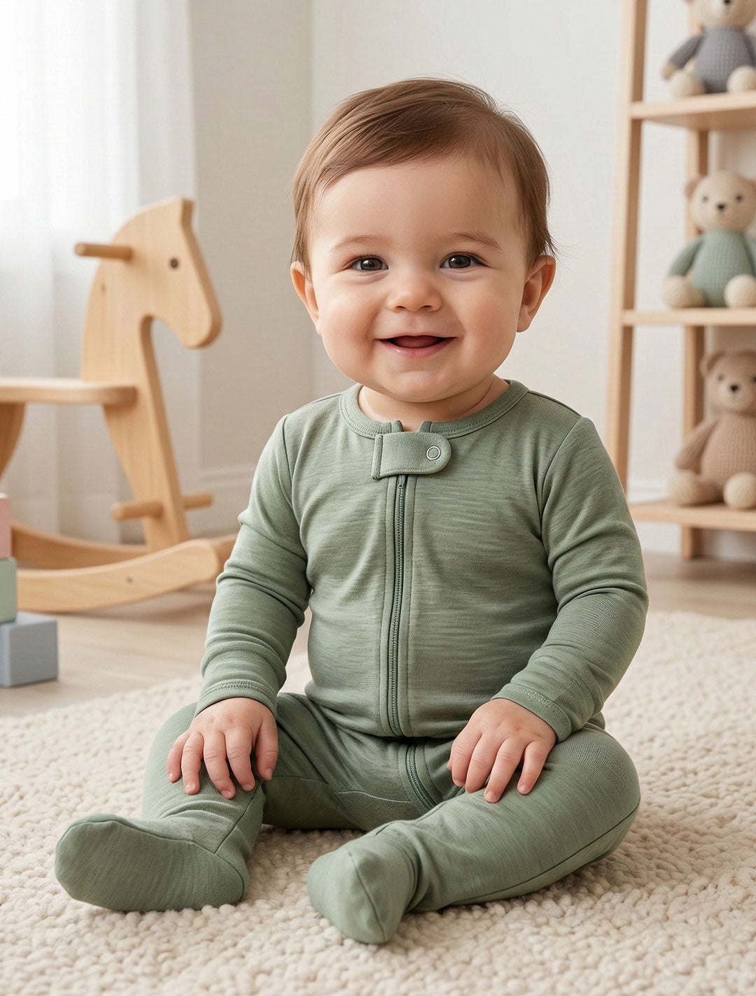 PLAIN OLIVE GREEN SLEEPSUIT