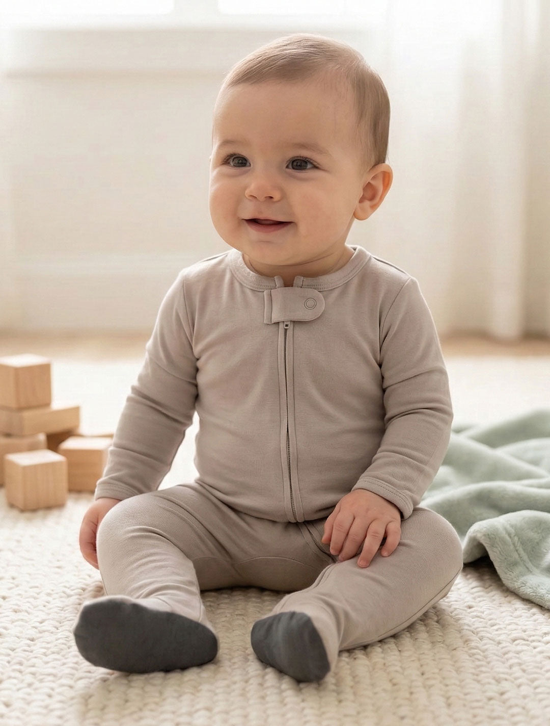oatmeal coloured plain sleepsuits