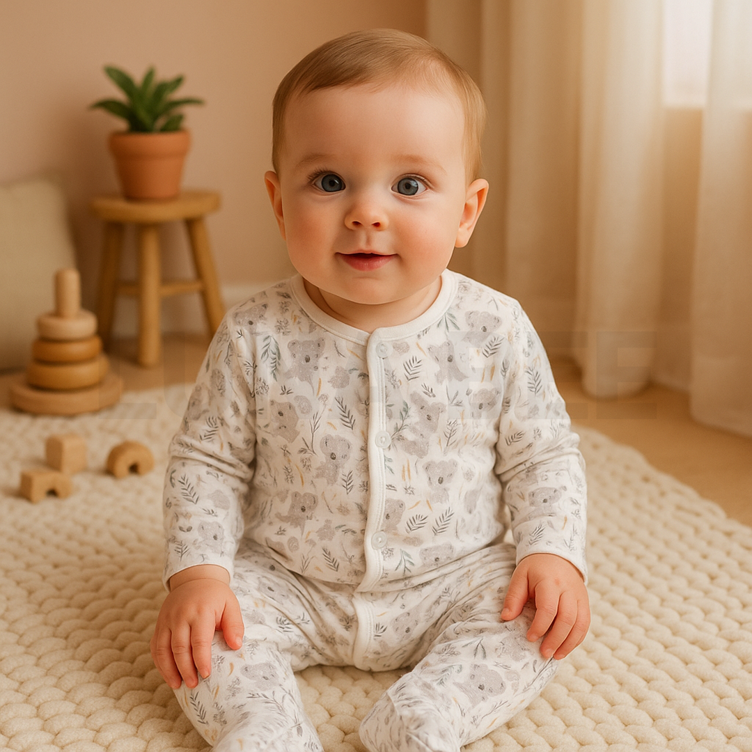 WHITE ANIMAL PRINTED SLEEPSUIT