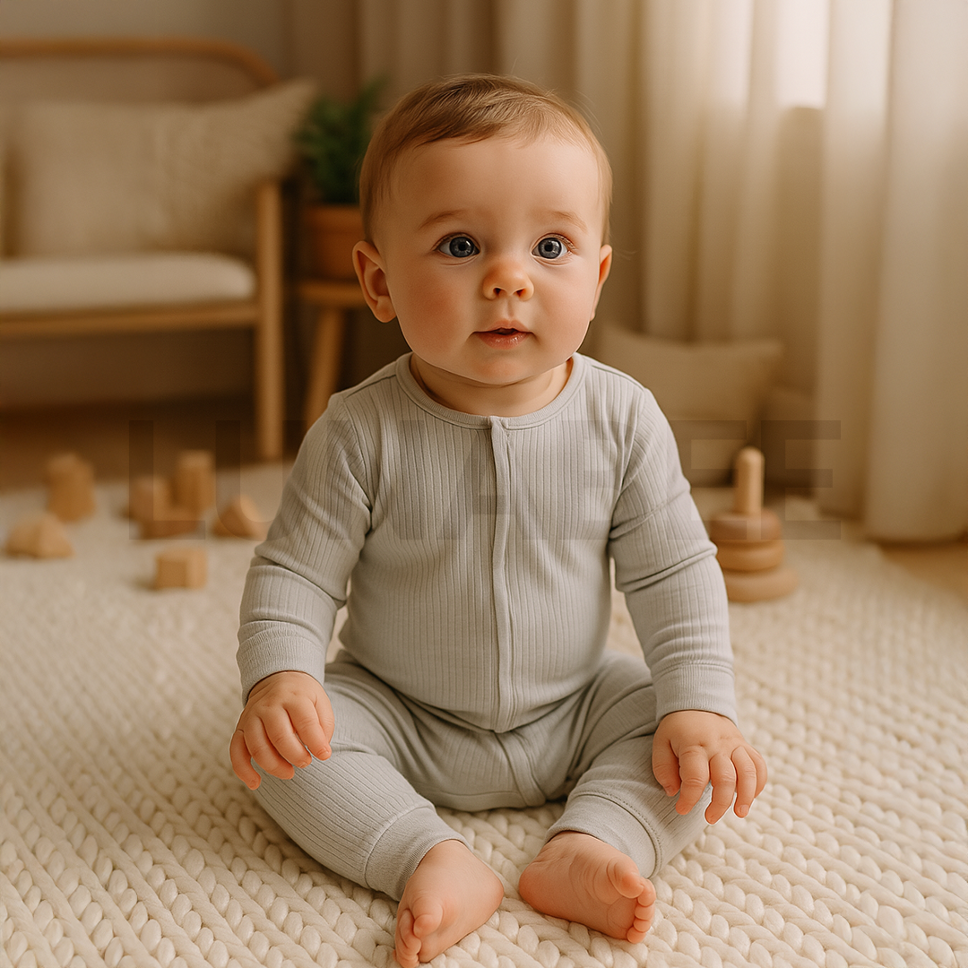 GREY RIBBED PLAIN ROMPER