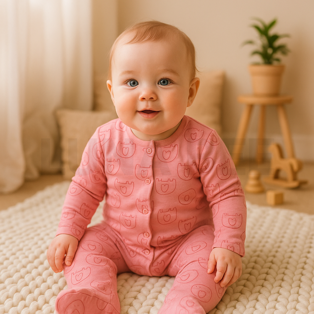 PINK ELEPHANT PRINTED SLEEPSUIT