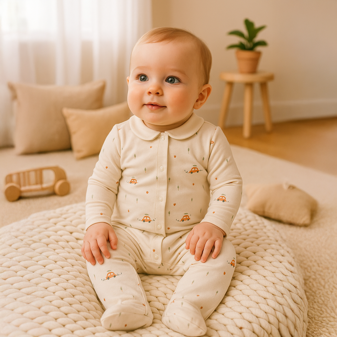 OFF WHITE CAR PRINTED SLEEPSUIT