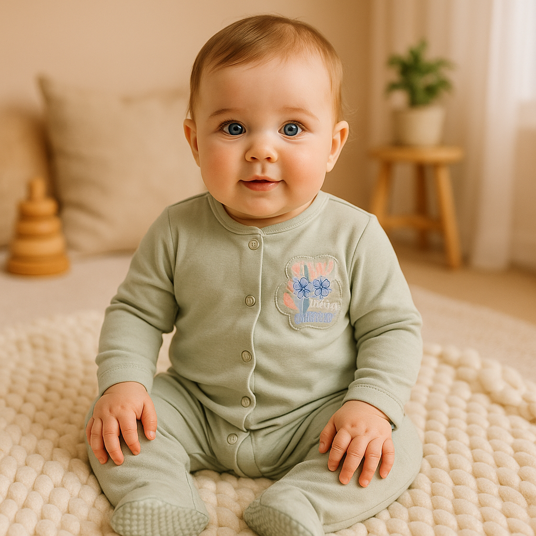 SAGE GREEN BLOSSOM PRINTED SLEEPSUIT