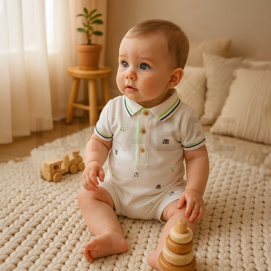 PREMIUM WHITE CAR PATTERNED JUMPSUIT