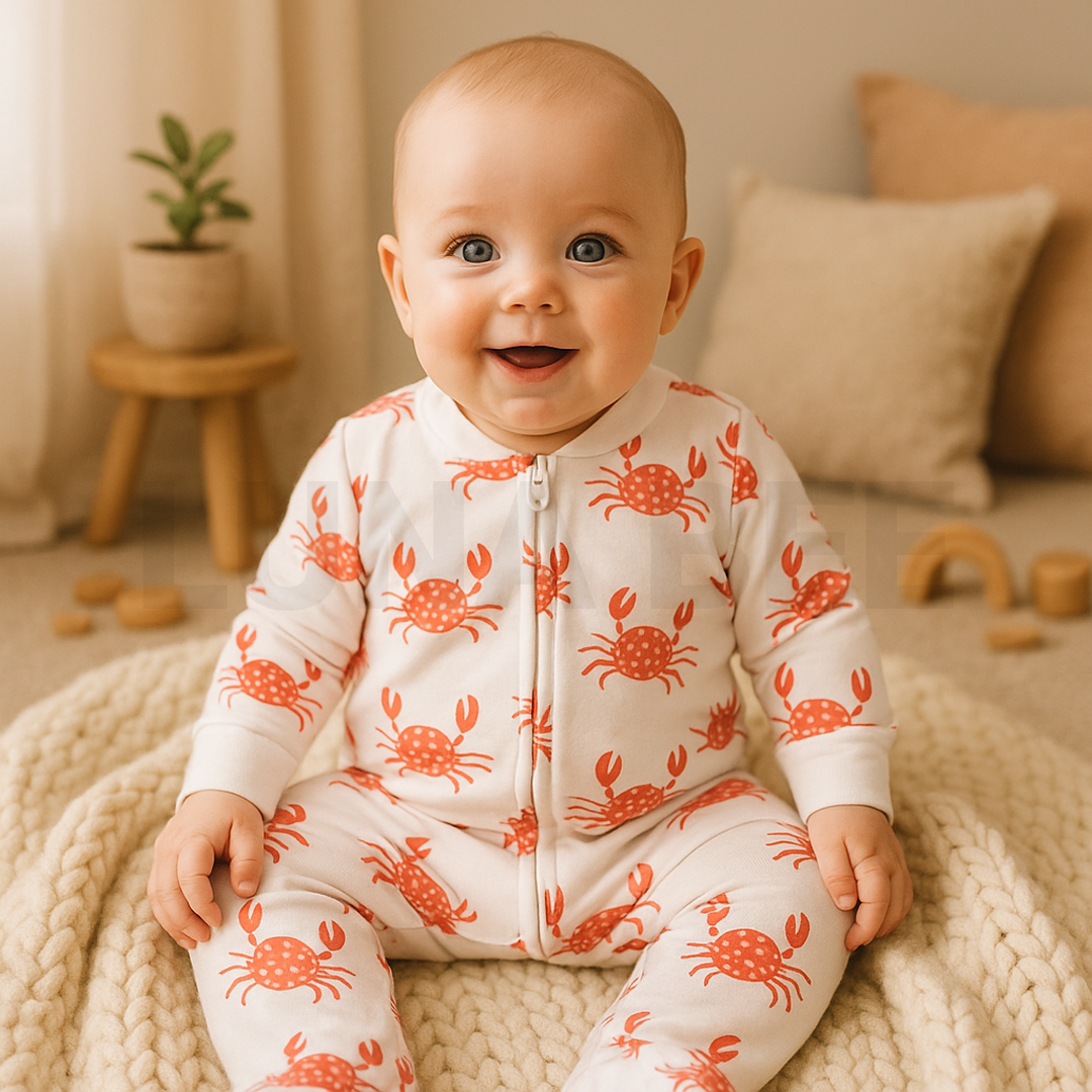 WHITE CRAB PATTERNED SLEEPSUIT