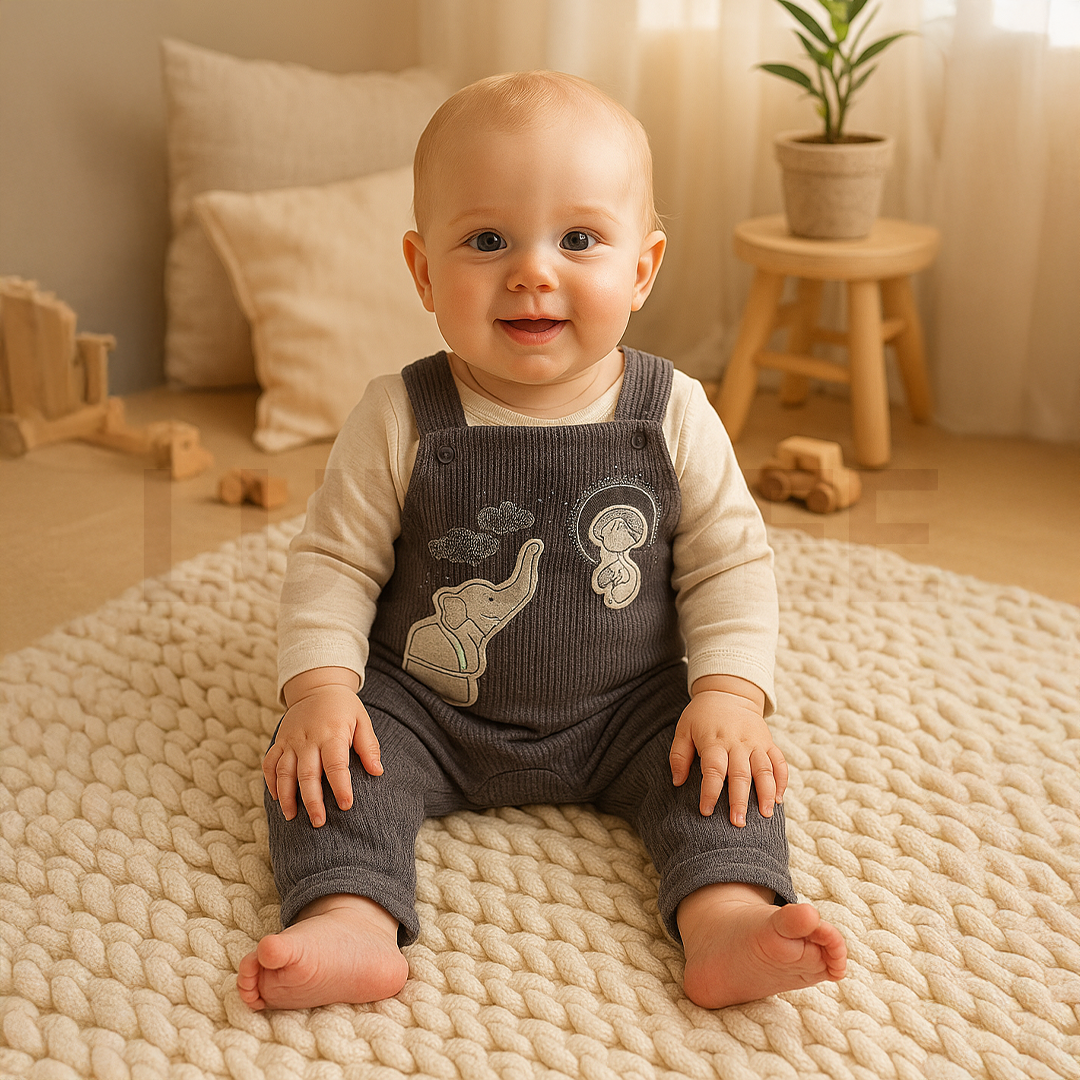 GREY ELEPHANT PATTERN DUNGAREE