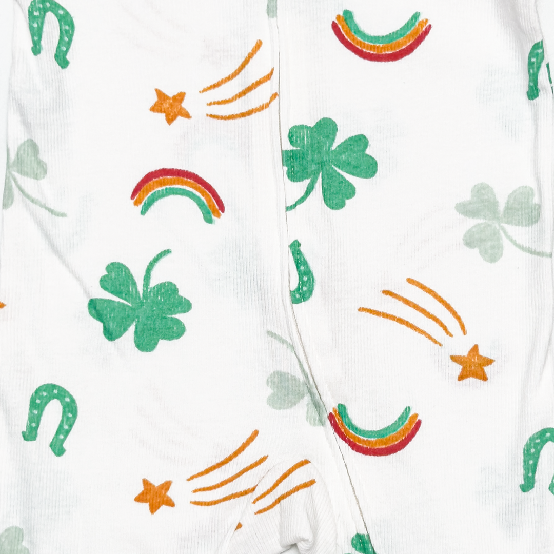 WHITE PRINTED ZIPPER SLEEPSUIT