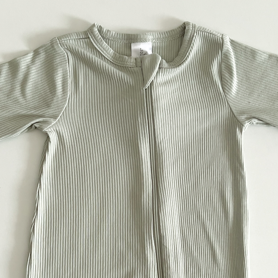 Dusty green ribbed sleepsuit